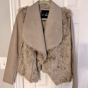 Elegant faux leather / faux fur jacket